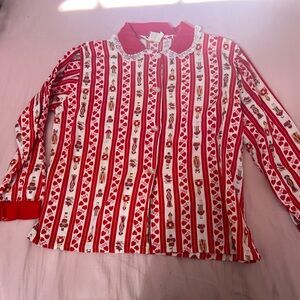 Vintage Heart and Lace Red and White Striped Women's Pajama Top